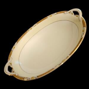 Antique Noritake Hand Painted Oval Serving Bowl Gold Floral Lattice Japan